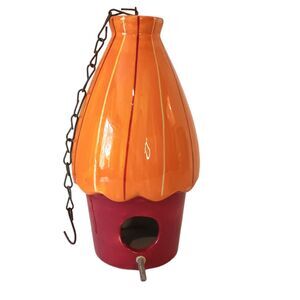 Orange And Red Ceramic Birdhouse 8" x 4"